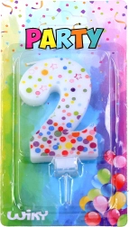 Świeczka urodzinowa cyferka 2 w kropki