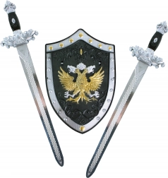 rycerski zestaw z tarczą i dwoma mieczami dla dzieci