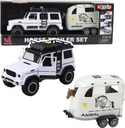 samochód terenowy z przyczepą do przewozu koni ze światłami i dźwiękami