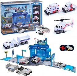 Woopie zestaw tematyczny policyjny posterunek na lotnisku z autami i helikopterem, 37 elementów