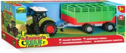 Traktor z przyczepą na siano na baterie