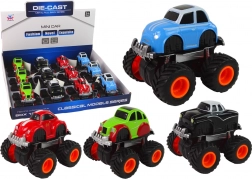 Metalowy samochodzik z dużymi kołami – różne warianty