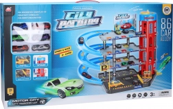 Stacja parkingowa z 6 metalowymi autami 55x40x44 cm