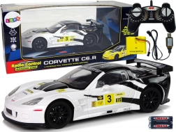 RC auto CORVETTE C6.R 1:18 białe ze światłami 2.4 GHz
