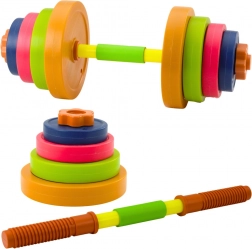 Dziecięca kolorowa sztanga z plastikowymi talerzami i piankowym antypoślizgowym uchwytem