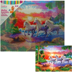 Malowanie diamentowe – konie o zachodzie słońca 40 × 50 cm