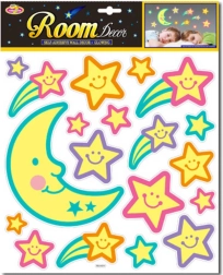 Naklejane świecące dekoracje „nocne niebo” – księżyc i gwiazdy