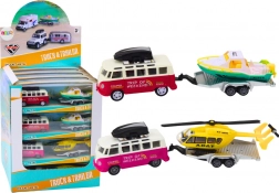 Samochodzik terenowy z łodzią lub helikopterem metalowy