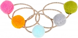 Gumki do włosów z kolorowymi pomponikami - 5 szt.