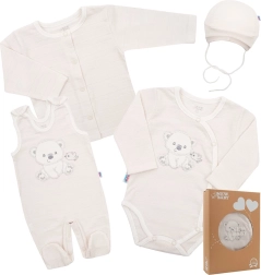 Zestaw noworodkowy New Baby Sweet Bear, beżowy, 4‑częściowy, rozmiar 62
