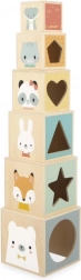 drewniana wieża do układania z klocków ze zwierzątkami JANOD