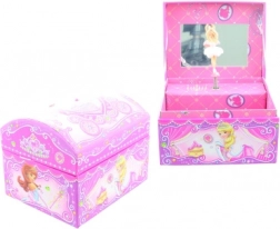 Różowa grająca szkatułka na biżuterię z baletnicą i lusterkiem