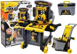 Dziecięcy stół warsztatowy 3w1 z wózkiem i kufrem na narzędzia