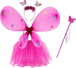 Czarodziejski kostium wróżki z motylim skrzydłami – ciemnoróżowy zestaw dla dzieci