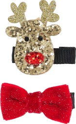 Spinki do włosów z reniferem i kokardą – 2 szt.