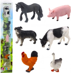Mini figurki zwierząt gospodarskich 3–5 cm – koń, krowa, świnia, pies, kogut i gęś, zestaw 6 szt.