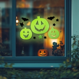 Fosforescencyjna dekoracja halloweenowa na okno dynie 29 × 16 cm