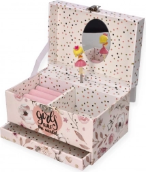 Szkatułka na biżuterię z pozytywką Ballerina – różowa, w kwiaty