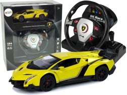 Zdalnie sterowane Lamborghini Veneno Yellow 2.4G – pilot w formie kierownicy, dźwięk i światła