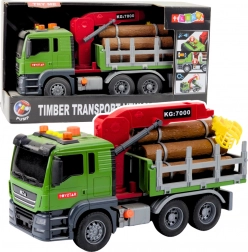 Ciężarówka do transportu drewna z dźwigiem i światłami