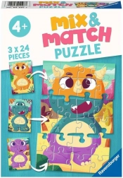 RAVENSBURGER puzzle Mix & Match: urocze dinozaury 3×24 elementy