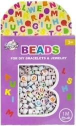 Zestaw koralików – białe literki + 1 metr sznurka