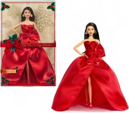 Mattel Barbie Signature świąteczna kolekcjonerska lalka 2026, czarnowłosa w czerwonej sukni