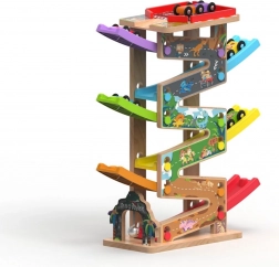 Duży drewniany tor wyścigowy z 6 rampami dla dzieci