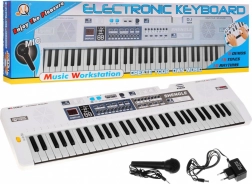 Biały dziecięcy zestaw klawiszowy z mikrofonem, nagrywaniem i głośnikami stereo