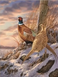 Diamentowe malowanie bażanty zimą 30 × 40 cm