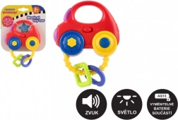 Grzechotka w kształcie samochodu ze światłem i dźwiękiem, plastik, 10 × 11 cm, na baterie, 3m+