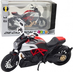 metalowy sportowy motocykl 1:12 ze światłami i dźwiękami – czarny ze złotymi i czerwonymi elementami