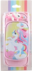 Różowy piórnik z motywem jednorożca z brelokiem