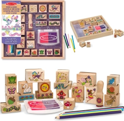 Zestaw kreatywny Melissa & Doug drewniane pieczątki Ogród wróżek (20 motywów, tusz i kredki)