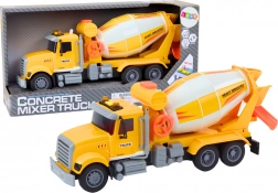 Żółta ciężarówka betonomieszarka z napędem ciernym, efekty świetlne i dźwiękowe