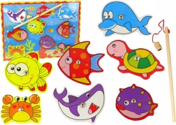 Drewniany Magnetyczny Zestaw Do Łowienia Ryb z Kolorowymi Rybkami