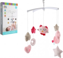 Karuzela nad łóżeczko z sową – nakręcany muzyczny mobil, różowy