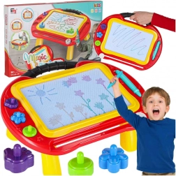 Magnetyczna tablica do rysowania 2w1 z przekładką kopiującą, stolikiem i stempelkami
