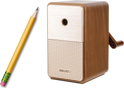 Ręczna temperówka z pojemnikiem i regulowanym ostrzem, brązowa