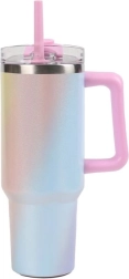 Duży tęczowy termokubek ze słomką