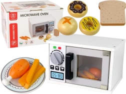 Drewniana kuchenka mikrofalowa dla dzieci z akcesoriami – biała