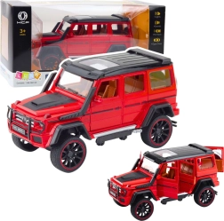 Metalowy samochód terenowy z napędem typu pull-back, otwierane drzwi, czerwony 1:22