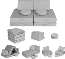 duża składana modułowa dziecięca sofa, 8 miękkich poduszek – szara ECOTOYS