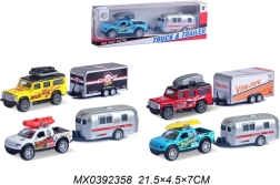 metalowy model auta z przyczepą pull back