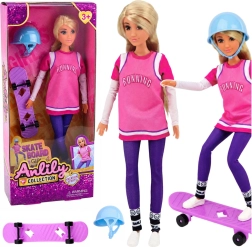 Anlily skateboardzistka – lalka z fioletowym skateboardem i kaskiem 30 cm