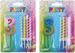 Świeczka imprezowa numer 3 z dodatkowymi świeczkami