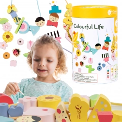 Classic World drewniane koraliki do nawlekania i przebieranki dla dzieci, 73 elementy