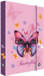Pudełko na zeszyty A5 Motyl – fioletowy laminowany organizer z gumką