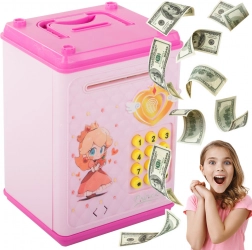 Dziecięcy sejf na kod PIN na monety i banknoty - różowy