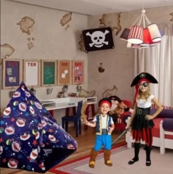 Namiot tipi dla dzieci z motywem rekinów 150 × 150 × 125 cm